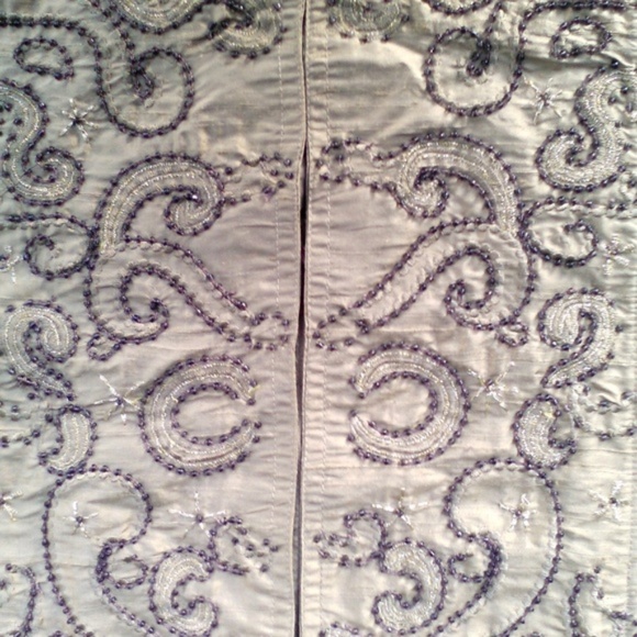 Beaded Gold 100% Silk Chico's Mandarin Embroidered Beaded Kimono Blazer Jacket - Picture 3 of 8